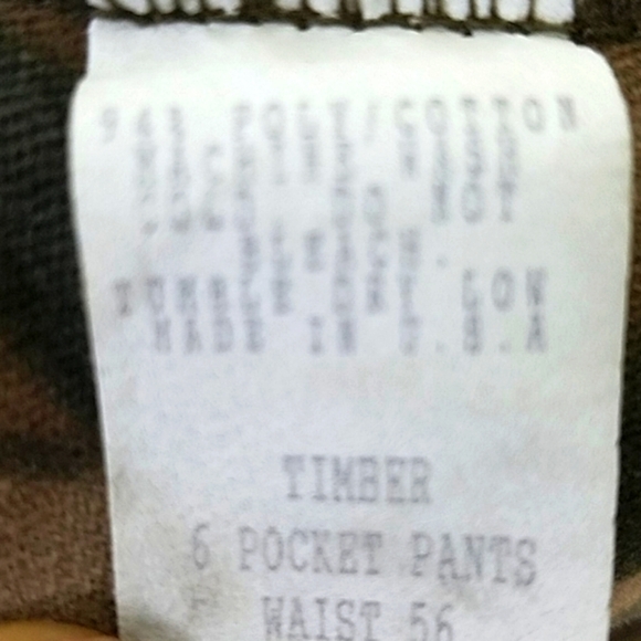 Camo Cargo Pants Mens 6 pocket Timber Camouflage Deer Duck Hunting 56 W adj - Picture 6 of 10